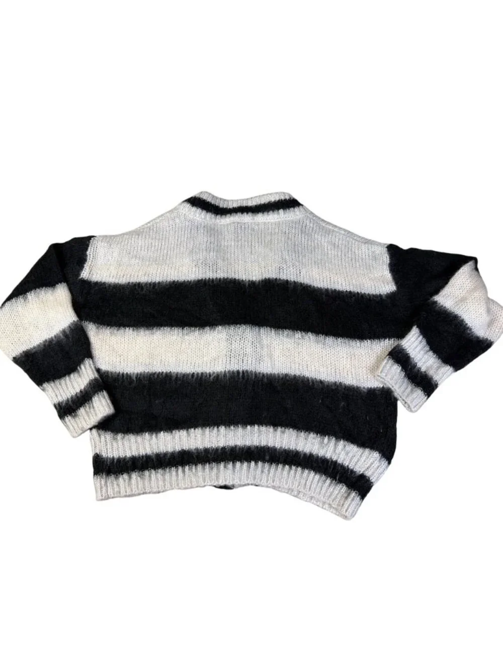 Steve Madden Black & White Striped Knit Cardigan Sweater L